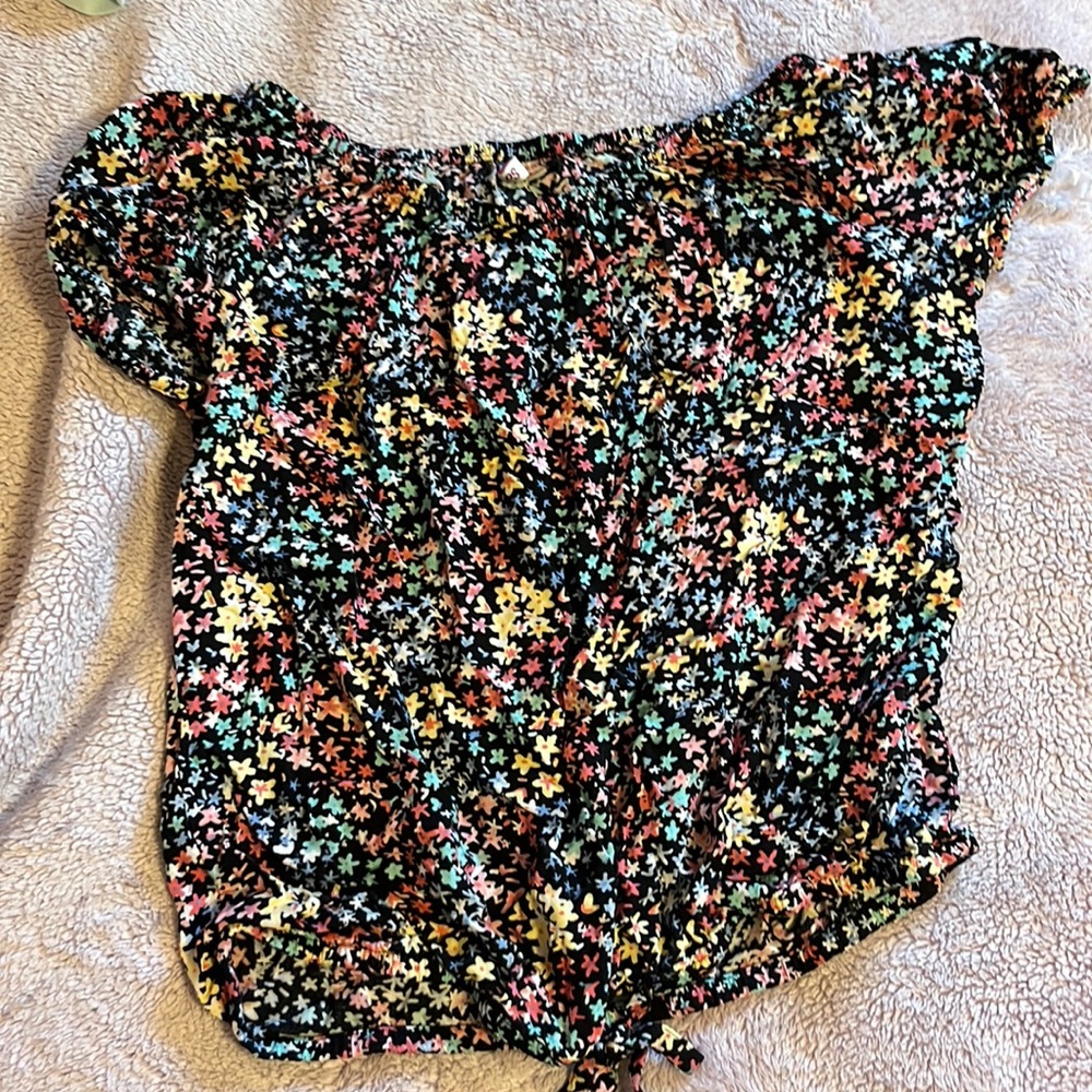 Kohls kids off the shoulder top with tie front and multicolor flower design